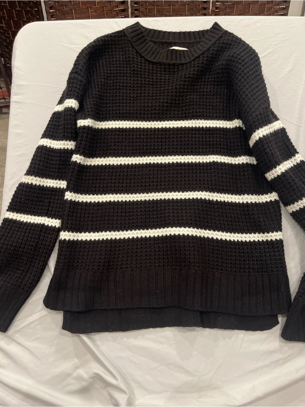 SO Black and White Striped Crewneck Sweater